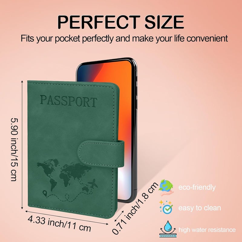 Sovirose Passport Holders, RFID Blocking Credit Card Holder, PU Leather Passport Holders for Travel with Magnetic Buckle, Travel Must Haves Cruise Ship Essentials for Men, Women (Green) - Image 2